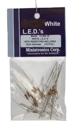Miniatronics 12-500-10, 5MM Ultra Bright White LED, Pack Of 10 With Resistors