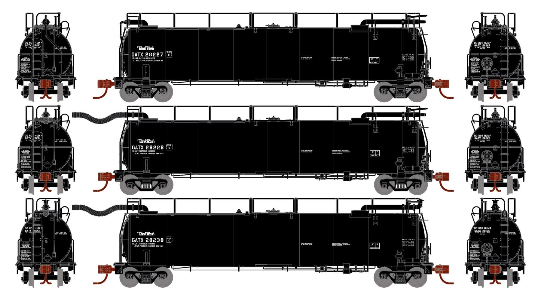 Athearn ATH15093 N TankTrain A, B, & Intermediate Set, GATX Black 1 Athearn ATH15093 N TankTrain A, B, & Intermediate Set, GATX Black