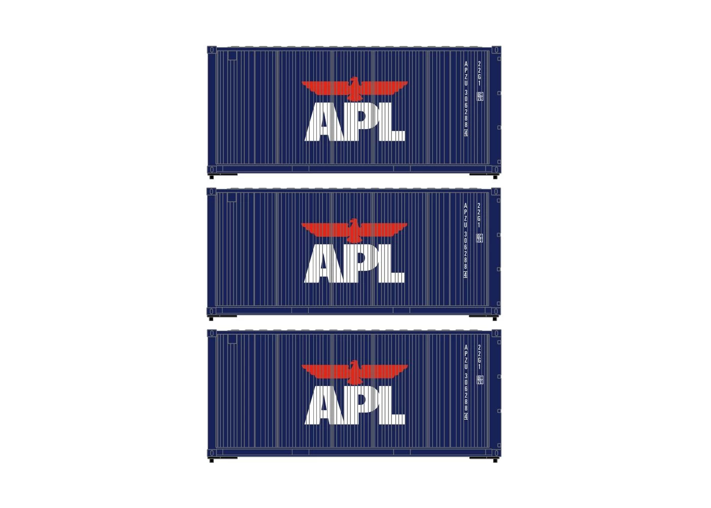 Athearn ATH17721 N 20ft Corrugated Container 3 Pack, APL 1 Athearn ATH17721 N 20ft Corrugated Container 3 Pack, APL