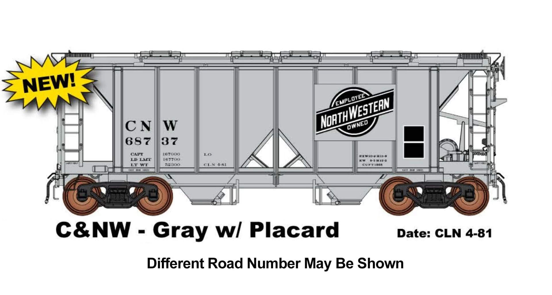 Intermountain 48696-2, HO Scale 1958 Cu. Ft. 2-Bay Covered Hopper, C&NW #68421 1 Intermountain 48696-2, HO Scale 1958 Cu. Ft. 2-Bay Covered Hopper, C&NW #68421
