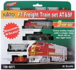 Kato 106-6271-DCC, N Scale Starter Series Freight Train Set With DCC, EMD F7, ATSF Warbonnet