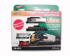 Kato 106-6273-S, N Scale Starter Series Freight Train Set With Sound & DCC, EMD F7, ATSF Bluebonnet