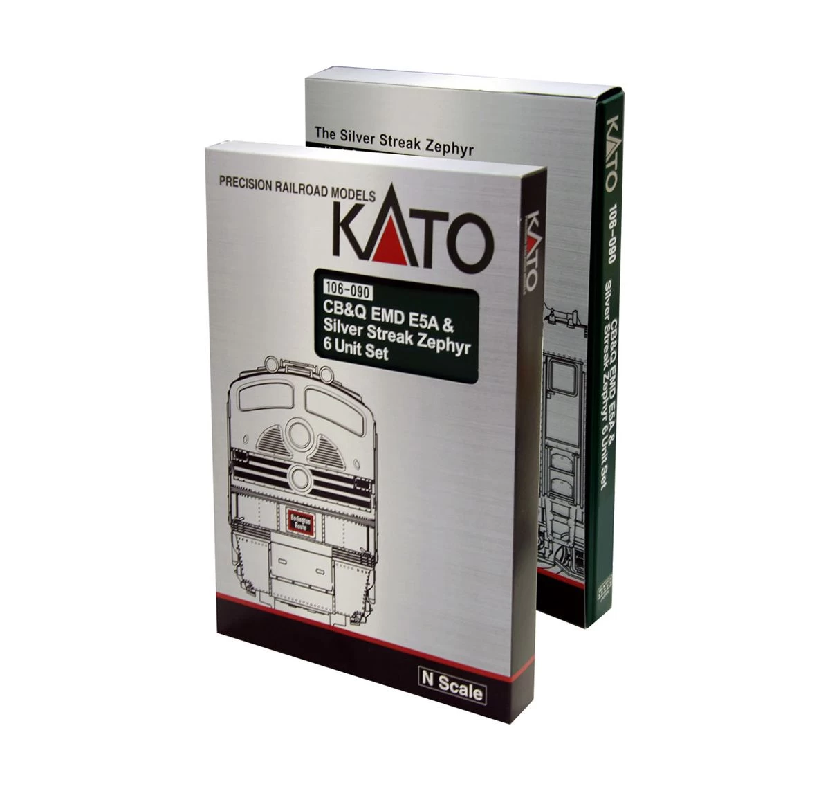 Kato 106-090-DCC-1, N Scale CB&Q E5A & Silver Streak Zephyr Boxed 6-Unit Train Set With Digitrax DCC & Interior Lighted Cars 2 Kato 106-090-DCC-1, N Scale CB&Q E5A & Silver Streak Zephyr Boxed 6-Unit Train Set With Digitrax DCC & Interior Lighted Cars - Image 2