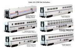 Kato 10-1789-1, N Scale Amtrak Superliner Ph VI 6-Unit Bookcase Set W Interior Lighting