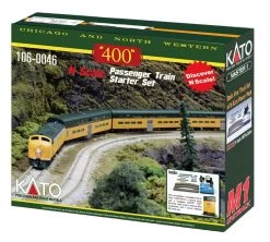 Kato 106-0046, N Scale Chicago & Northwestern 400 Starter Set, With EMD E8 & 5 Pullman Bi-Level Cars, Unitrack Oval & Power Pack