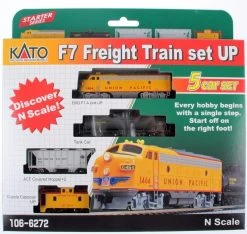 Kato 106-6272-S, N Scale Starter Series Freight Train Set With Sound & DCC, EMD F7, Union Pacific