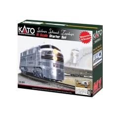 KATO 106-0041, N Scale CB&Q Silver Streak Zephyr Starter Set With Unitrack Oval & Power Pack