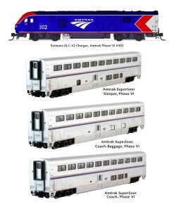 Kato 10-1788-S, N Scale ALC-42 & Superliner Ph VI 4-Unit Starter Series Set, W SoundTraxx DCC, Amtrak #302