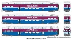 Rapido 146024, HO Scale BiLevel Commuter Cars, ACE-Original, Set #1, Cab Car 3305, Coaches 3205 & 3208