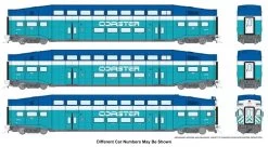 Rapido 146030, HO Scale BiLevel Commuter Cars, Coaster-Original, Set #1, Cab Car 2303, Coaches 2204 & 2208
