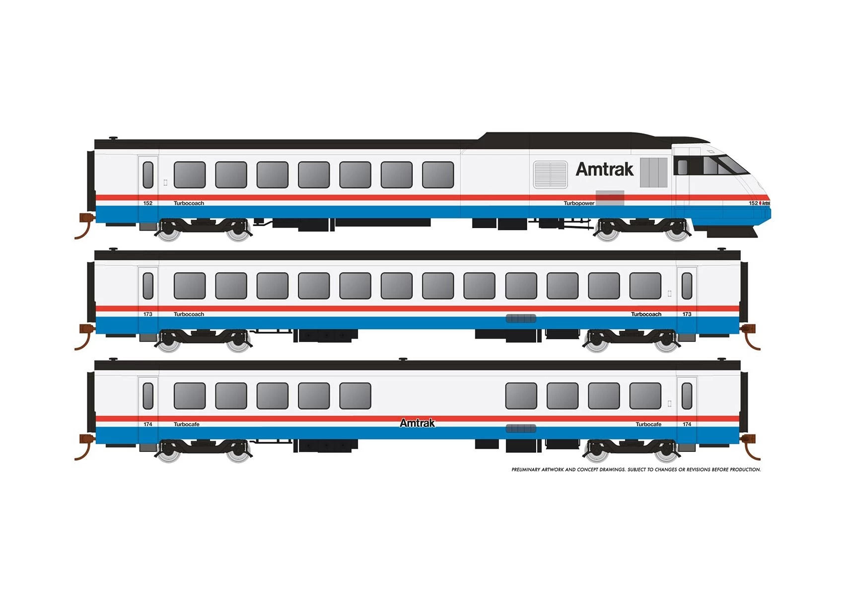 Rapido 025503, HO Scale RTL Turboliner Set 2, Amtrak Phase III Late, With Sound & DCC 1 Rapido 025503, HO Scale RTL Turboliner Set 2, Amtrak Phase III Late, With Sound & DCC